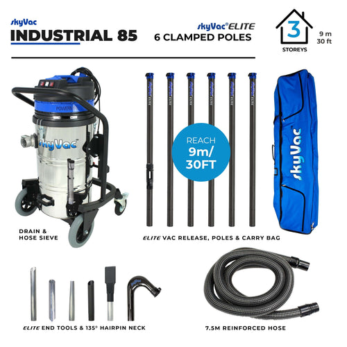 skyVac™ Industrial 85 System Gutter Cleaning 6 POLE 30ft / 240v Domestic
