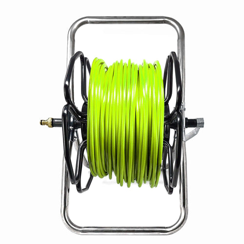 Stainless Steel Freestanding Hose Reel Hose Reels BUILT Reel / with 100m - 6mm Hi-Vis
