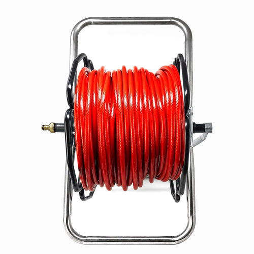 Stainless Steel Freestanding Hose Reel Hose Reels BUILT Reel / with 100m - 6mm Red