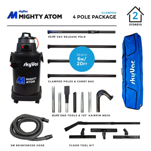 skyVac™ Mighty Atom Professional Bundle Gutter Cleaning Clamped Carbon Fibre / 4 Pole