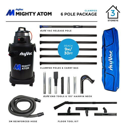 skyVac™ Mighty Atom Professional Bundle Gutter Cleaning Clamped Carbon Fibre / 6 Pole