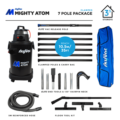 skyVac™ Mighty Atom Professional Bundle Gutter Cleaning Clamped Carbon Fibre / 7 Pole