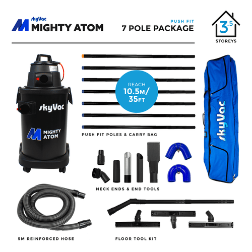 skyVac™ Mighty Atom Professional Bundle Gutter Cleaning Push Fit Carbon Fibre / 7 Pole